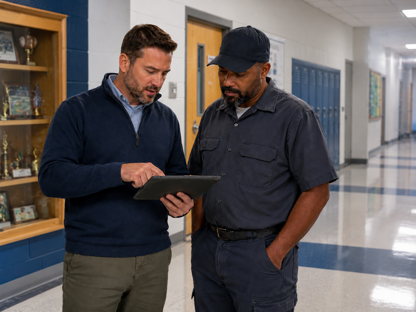 School facilities leaders reviewing mechanical infrastructure